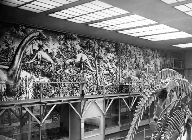 The completed underpainting for The Age of Reptiles, 1944-1945.